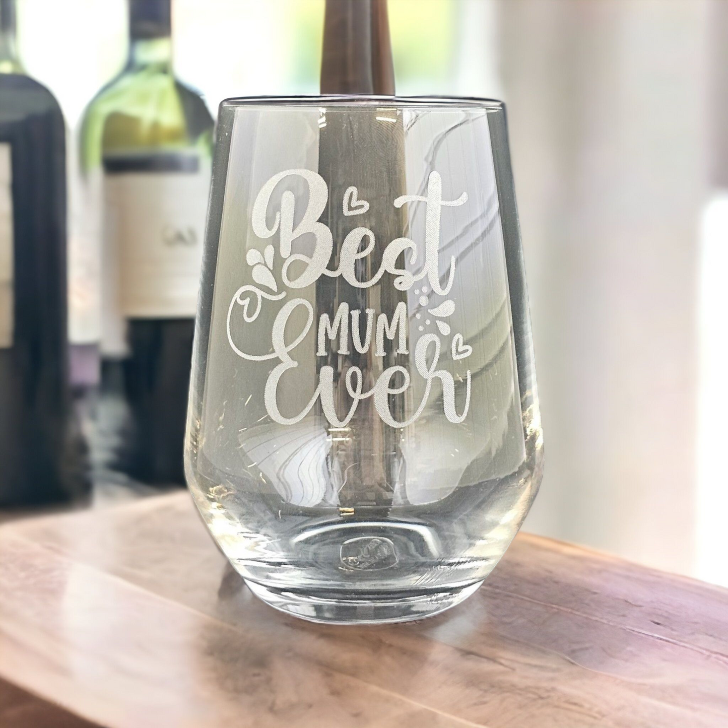 Best Mum Ever - Laser Engraved Stemless Wine Glass with Gift Box