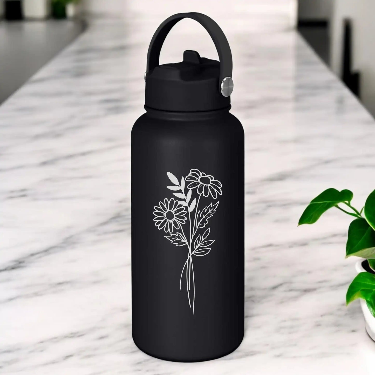 Personalised Engraved 1L Compadre Birth Flower Water Bottle