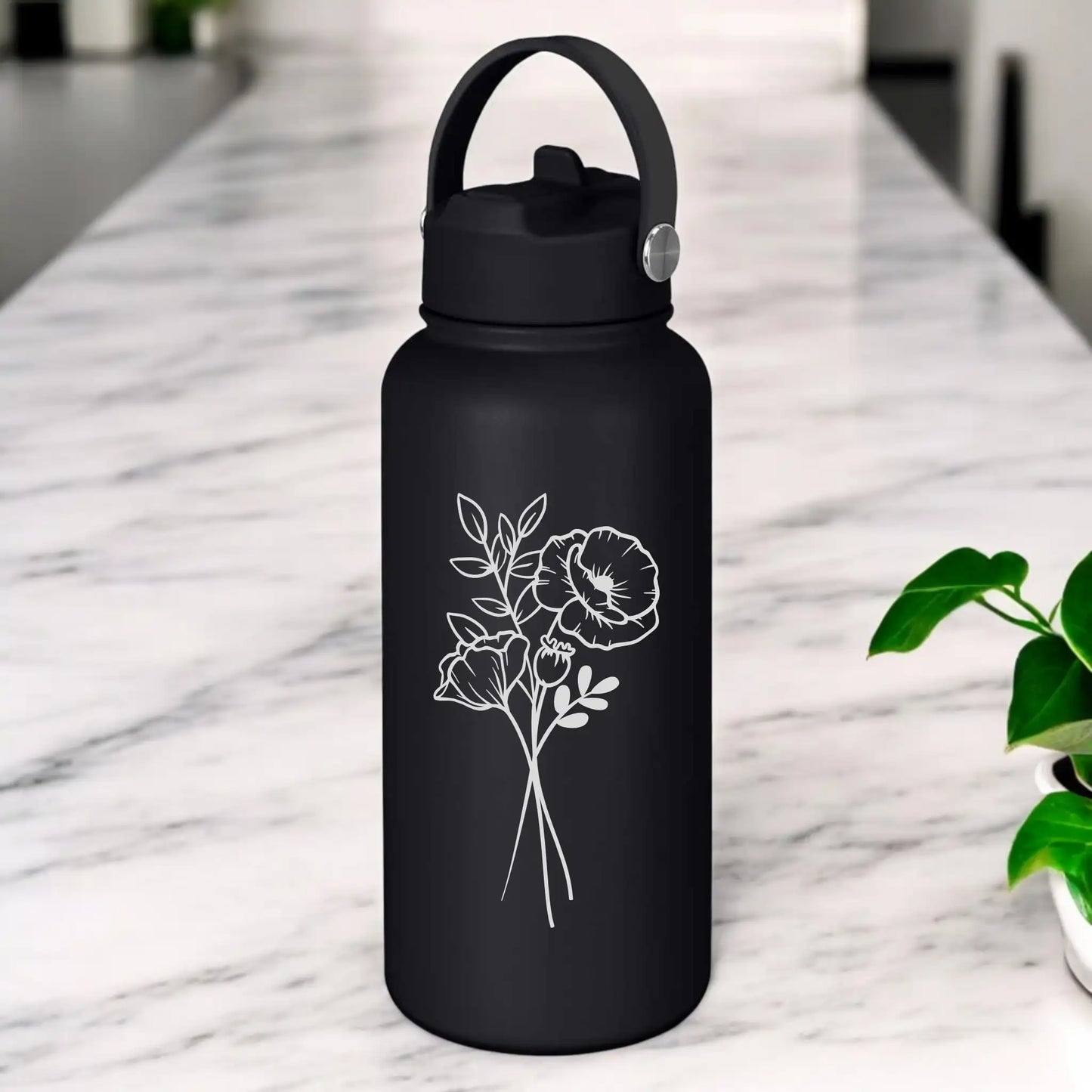 Personalised Engraved 1L Compadre Birth Flower Water Bottle