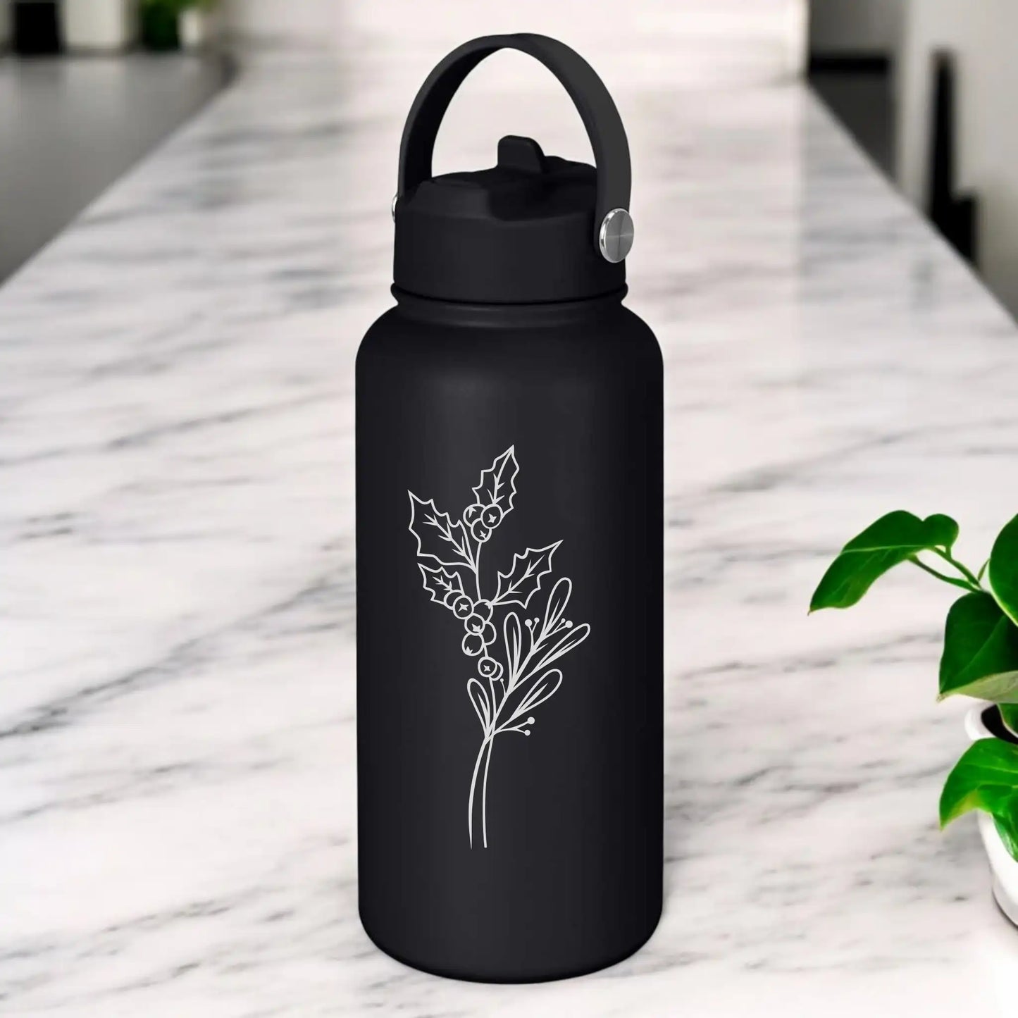 Personalised Engraved 1L Compadre Birth Flower Water Bottle