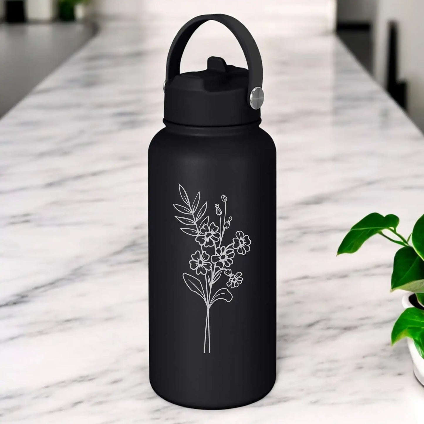 Personalised Engraved 1L Compadre Birth Flower Water Bottle