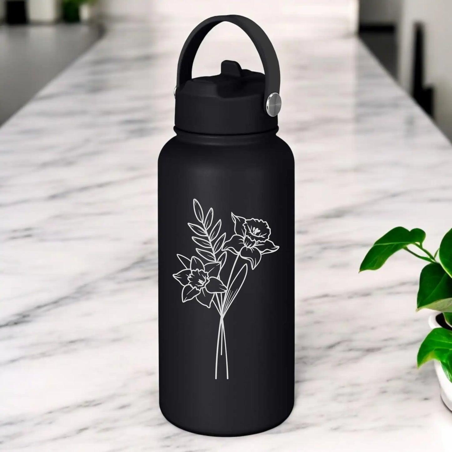 Personalised Engraved 1L Compadre Birth Flower Water Bottle