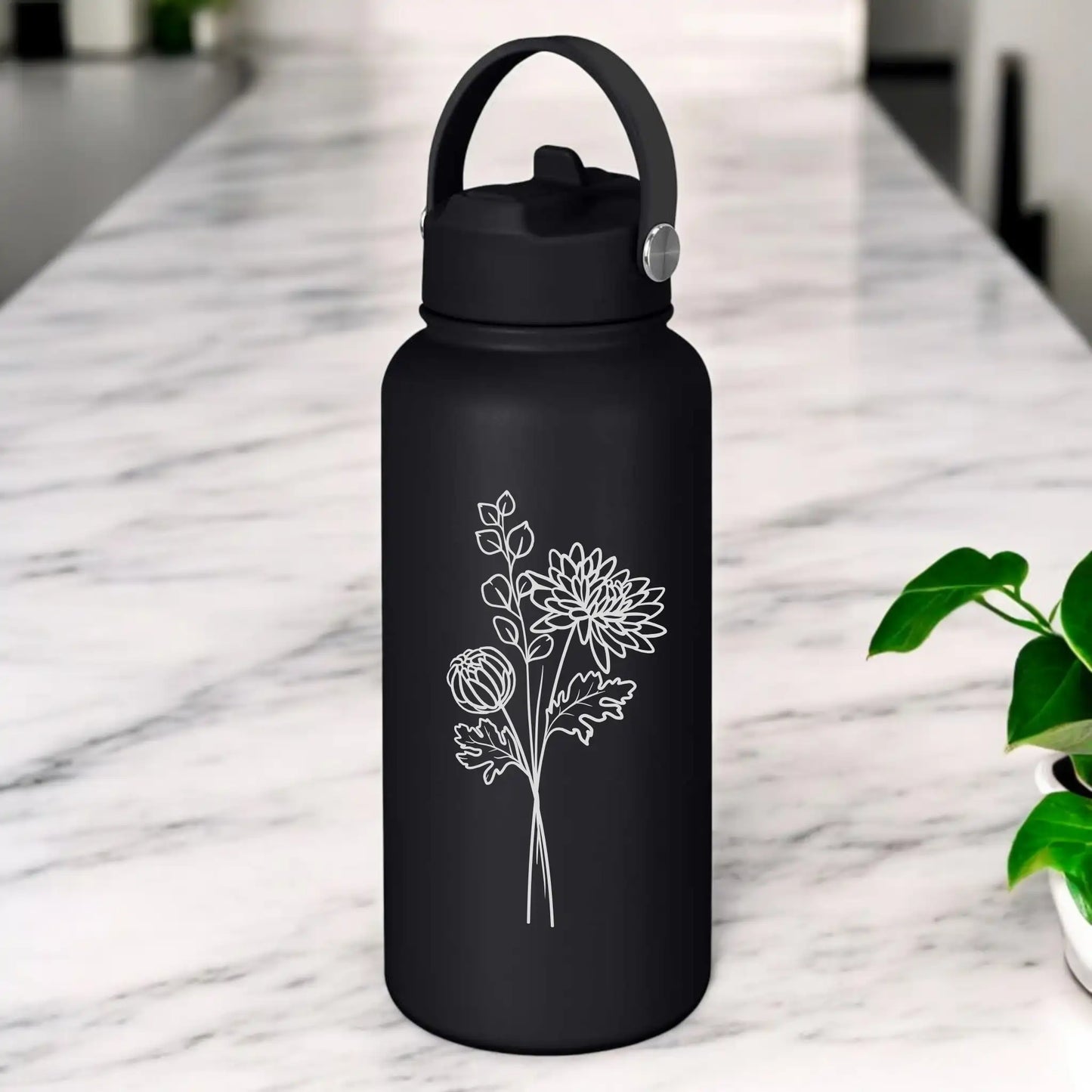 Personalised Engraved 1L Compadre Birth Flower Water Bottle