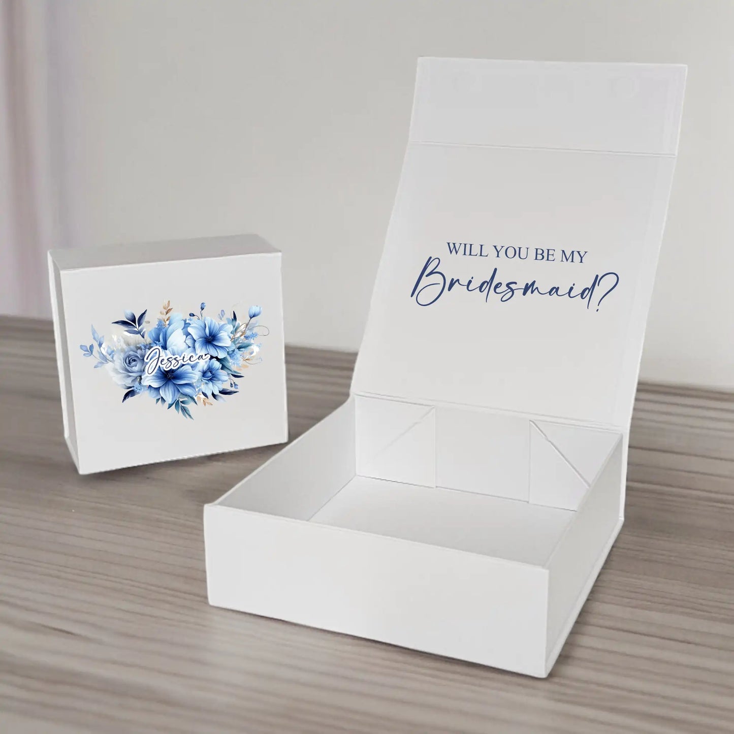 Blue Floral Themed Personalised Bridesmaid Proposal Box