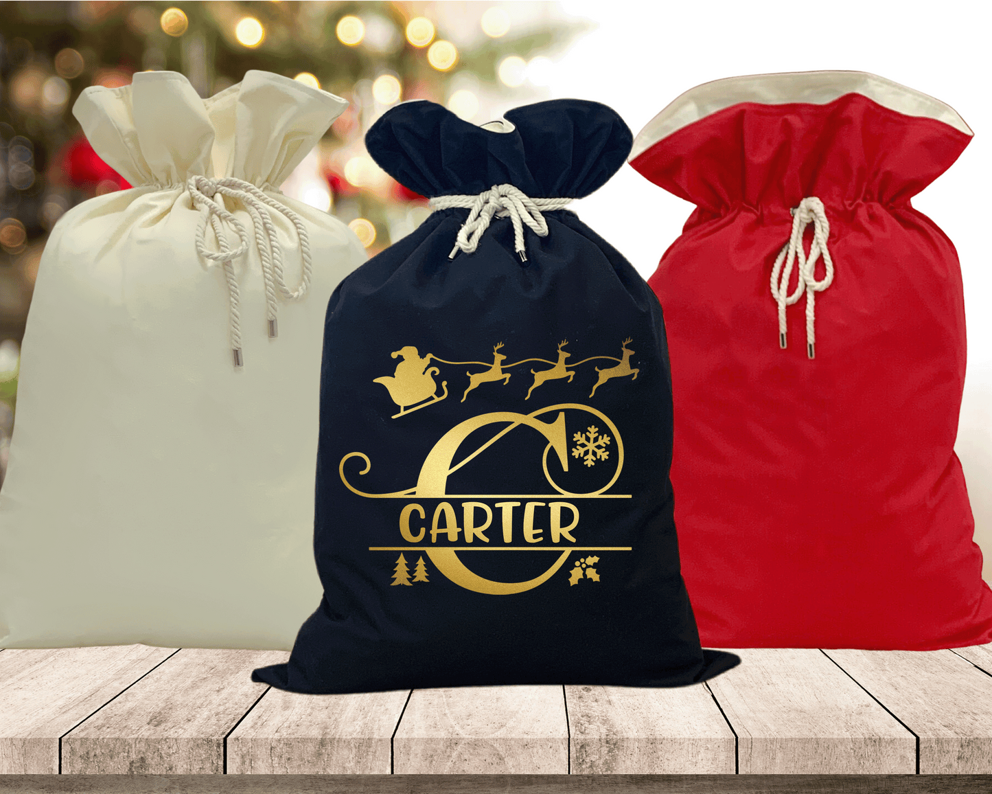 Split Monogram Personalised Santa Sack