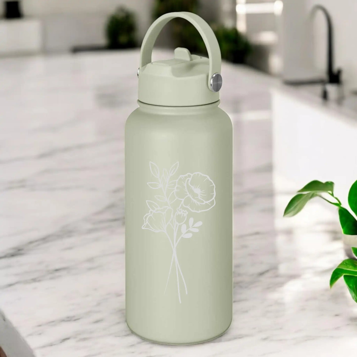 Personalised Engraved 1L Compadre Birth Flower Water Bottle