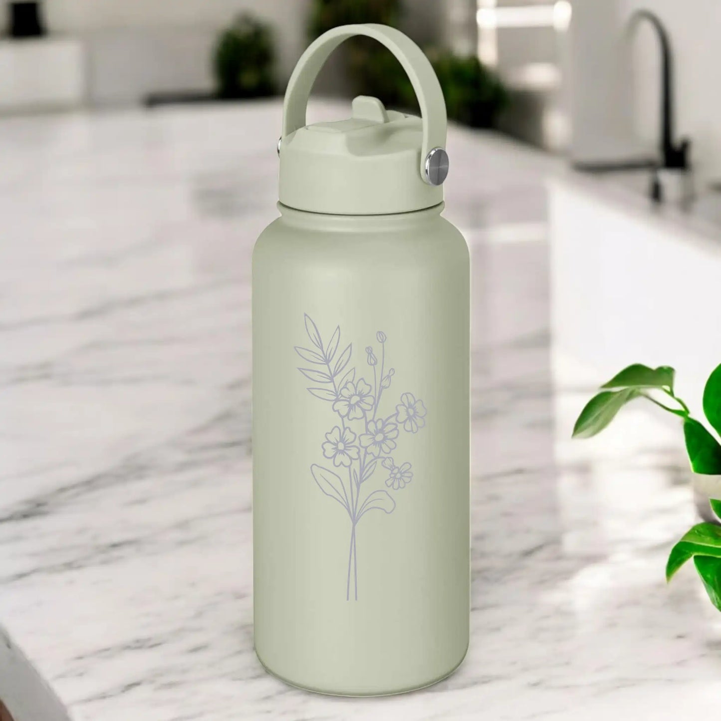 Personalised Engraved 1L Compadre Birth Flower Water Bottle