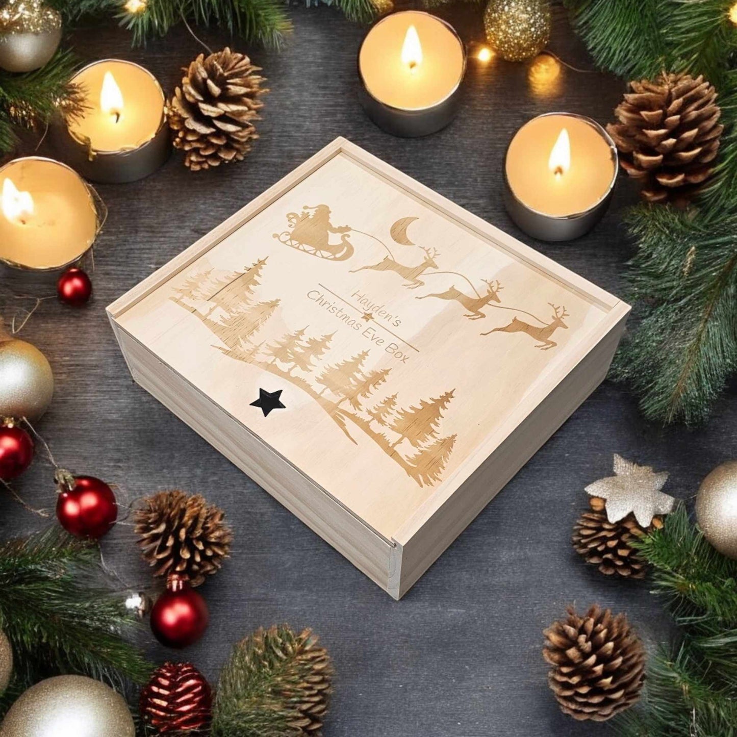 Wooden Christmas Eve Box with Laser Engraved Lid