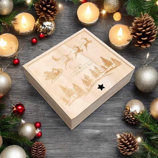 Wooden Christmas Eve Box with Laser Engraved Lid