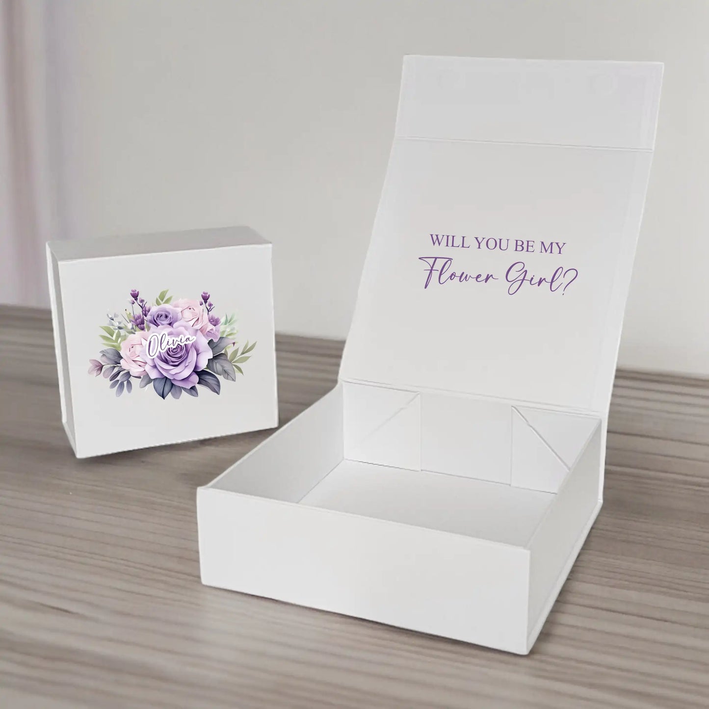 Lilac Floral Themed Personalised Bridesmaid Proposal Box