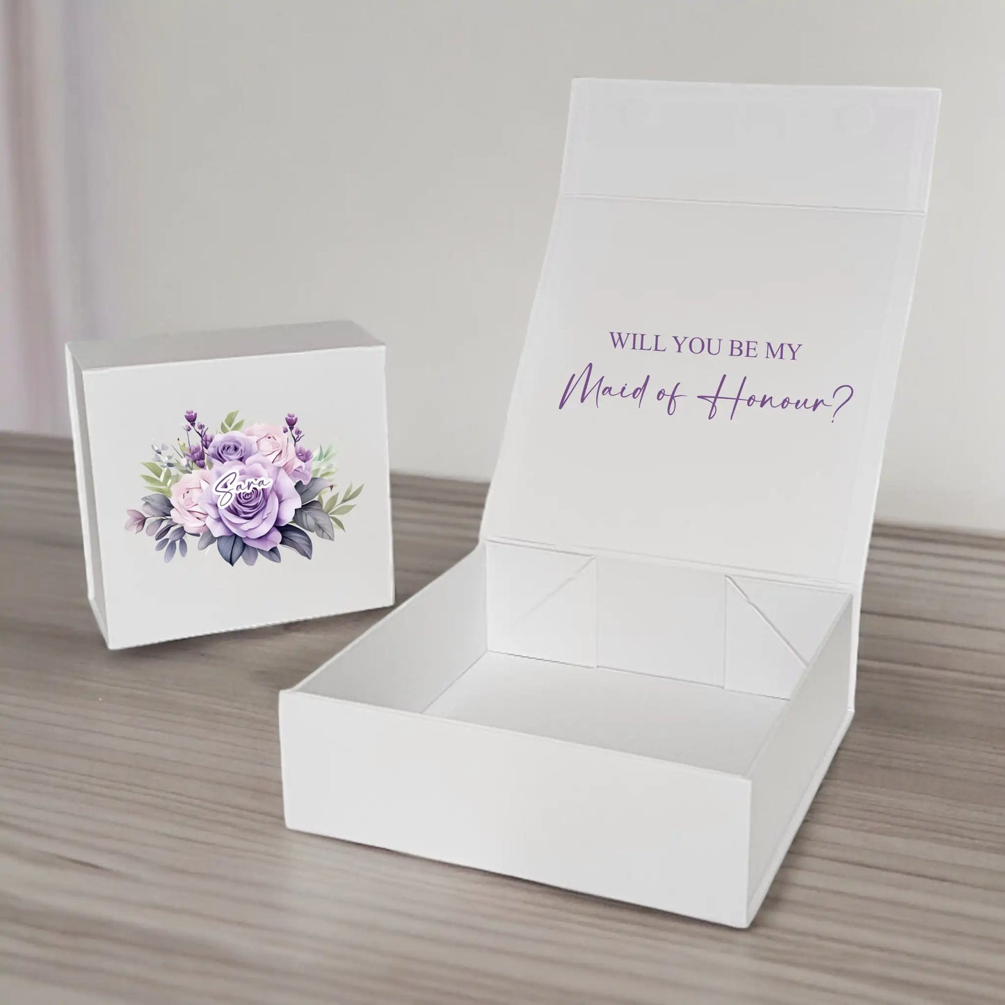 Lilac Floral Themed Personalised Bridesmaid Proposal Box