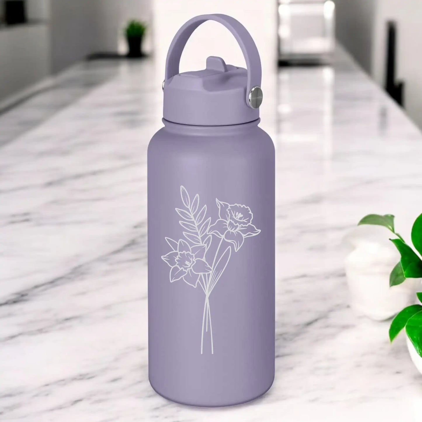 Personalised Engraved 1L Compadre Birth Flower Water Bottle