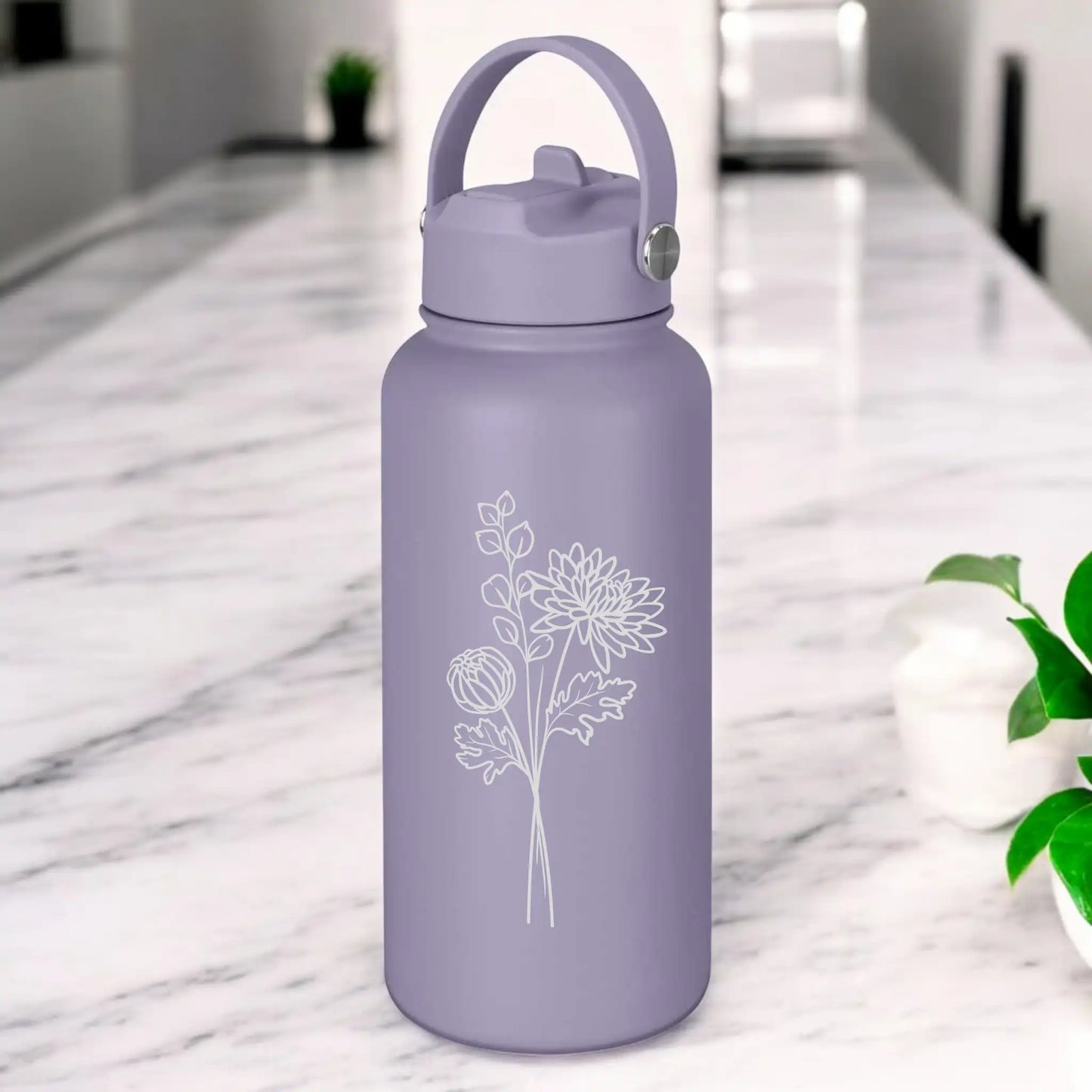 Personalised Engraved 1L Compadre Birth Flower Water Bottle