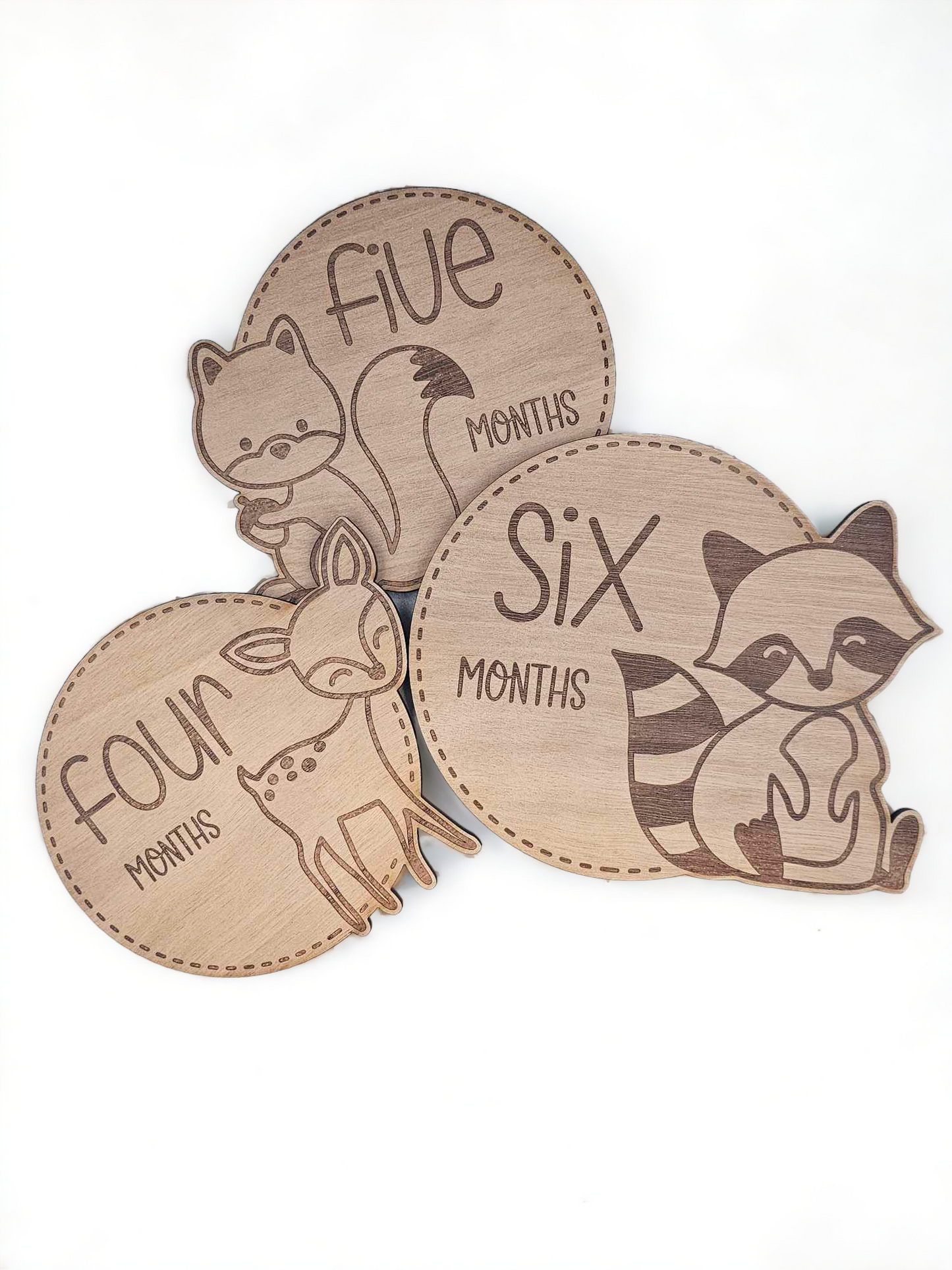 Wooden Woodland Animals Baby Milestones Discs - Set of 12