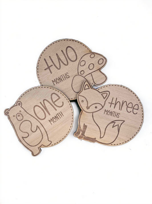 Wooden Woodland Animals Baby Milestones Discs - Set of 12