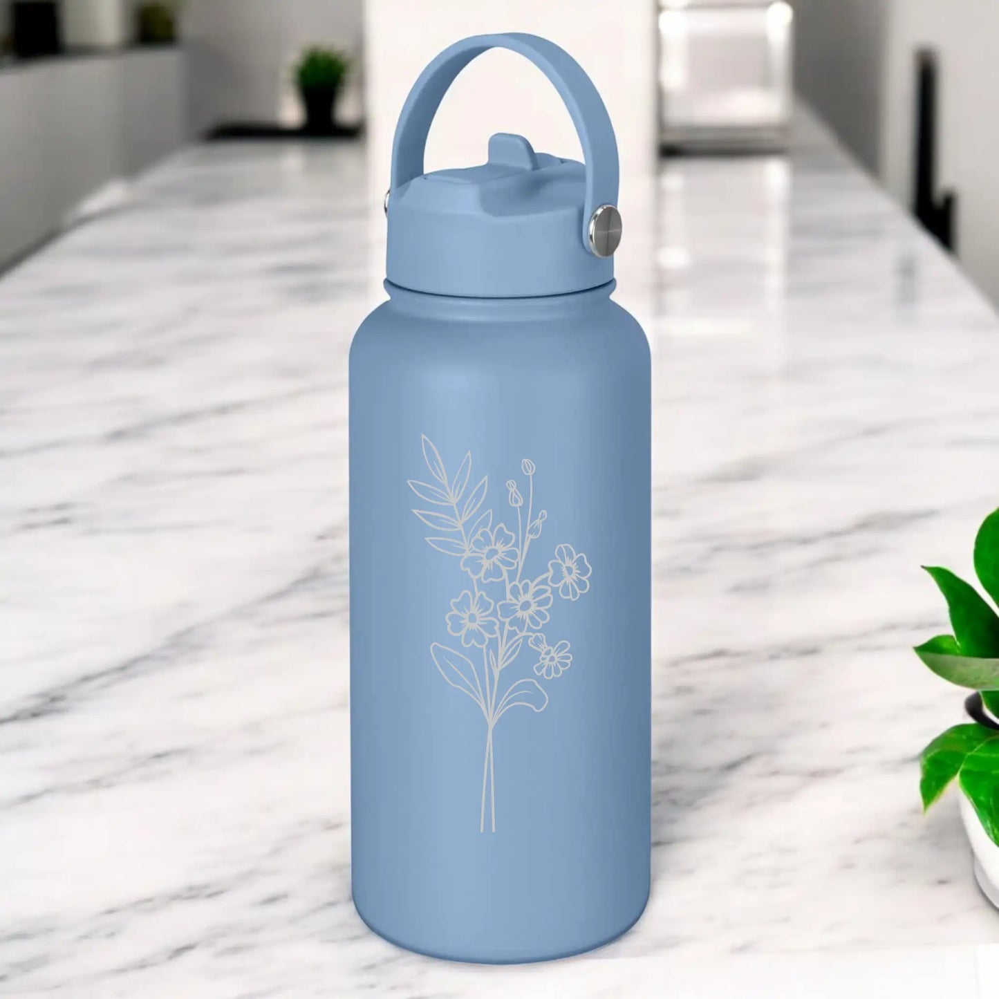 Personalised Engraved 1L Compadre Birth Flower Water Bottle