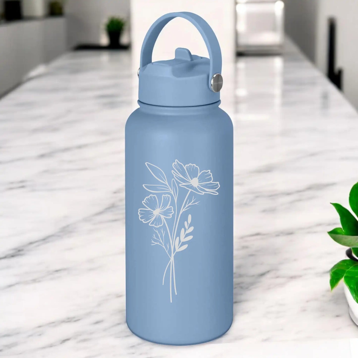 Personalised Engraved 1L Compadre Birth Flower Water Bottle