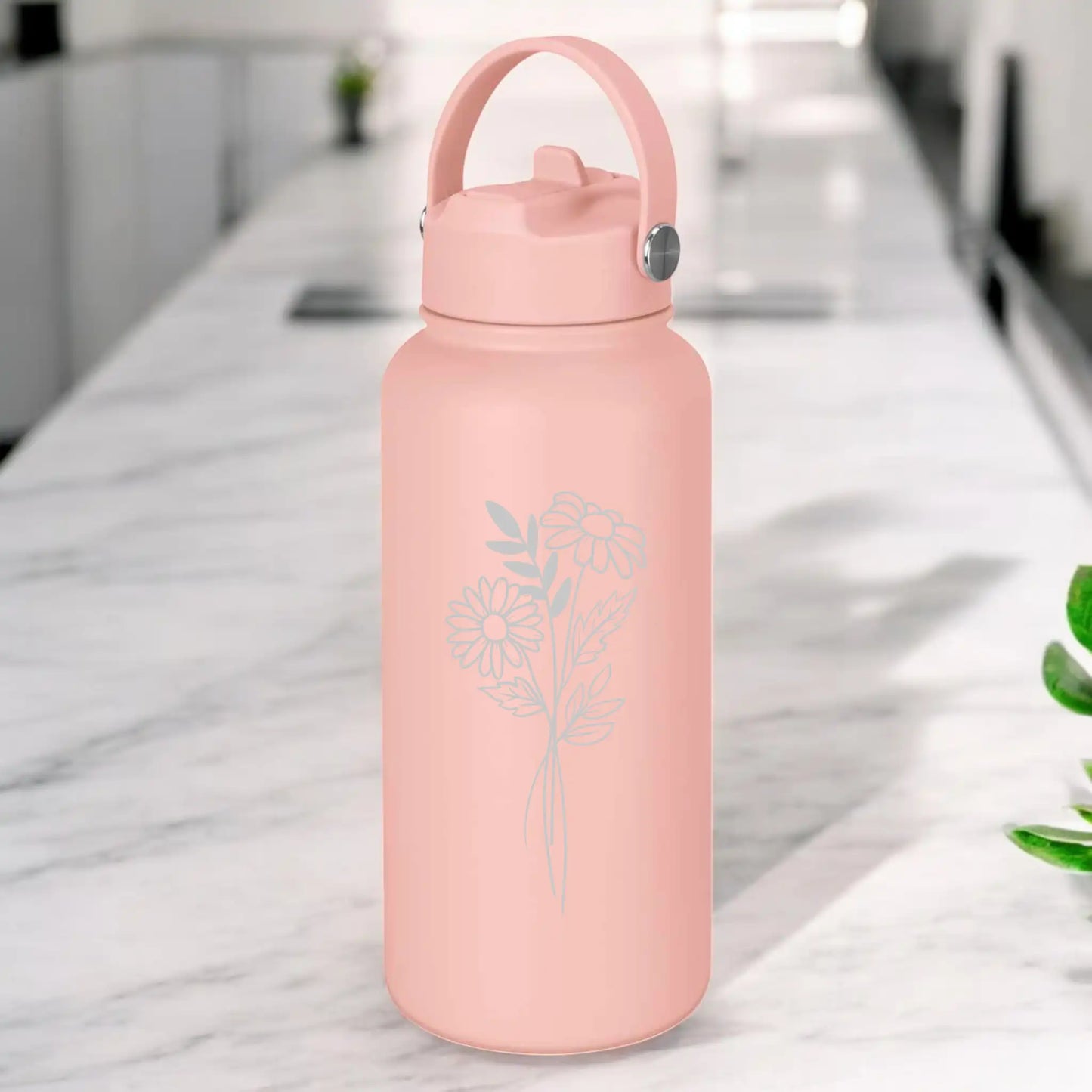 Personalised Engraved 1L Compadre Birth Flower Water Bottle