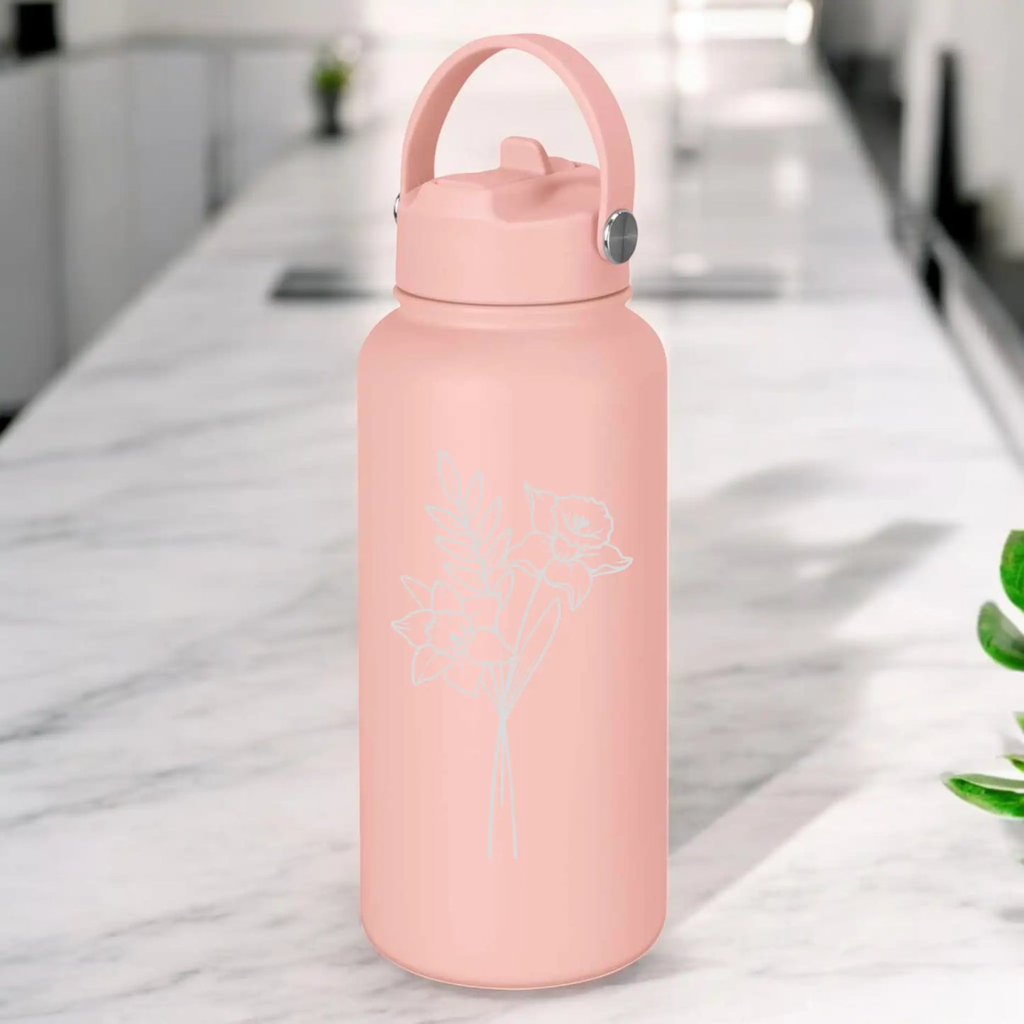 Personalised Engraved 1L Compadre Birth Flower Water Bottle