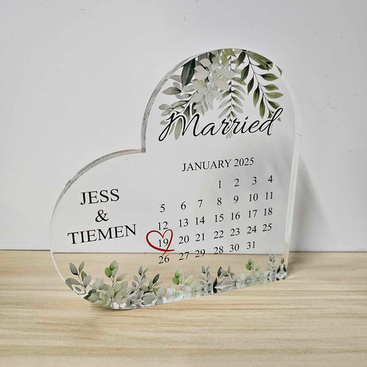 Personalised Acrylic Wedding Date Heart Keepsake