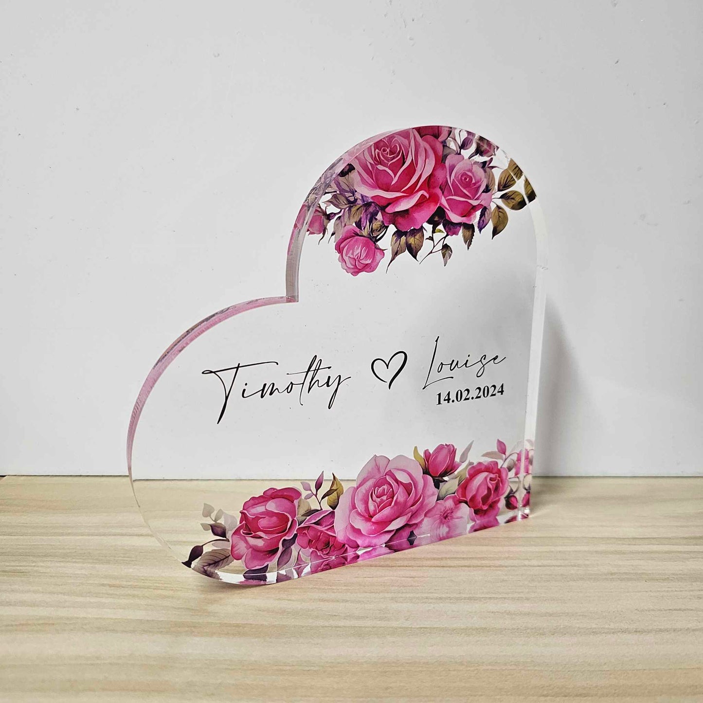 Personalised Rose Acrylic Heart Keepsake