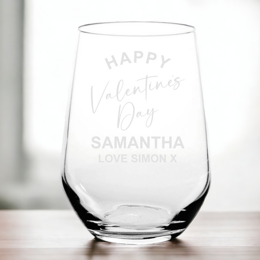 Personalised Valentines Day Stemless Wine Glass