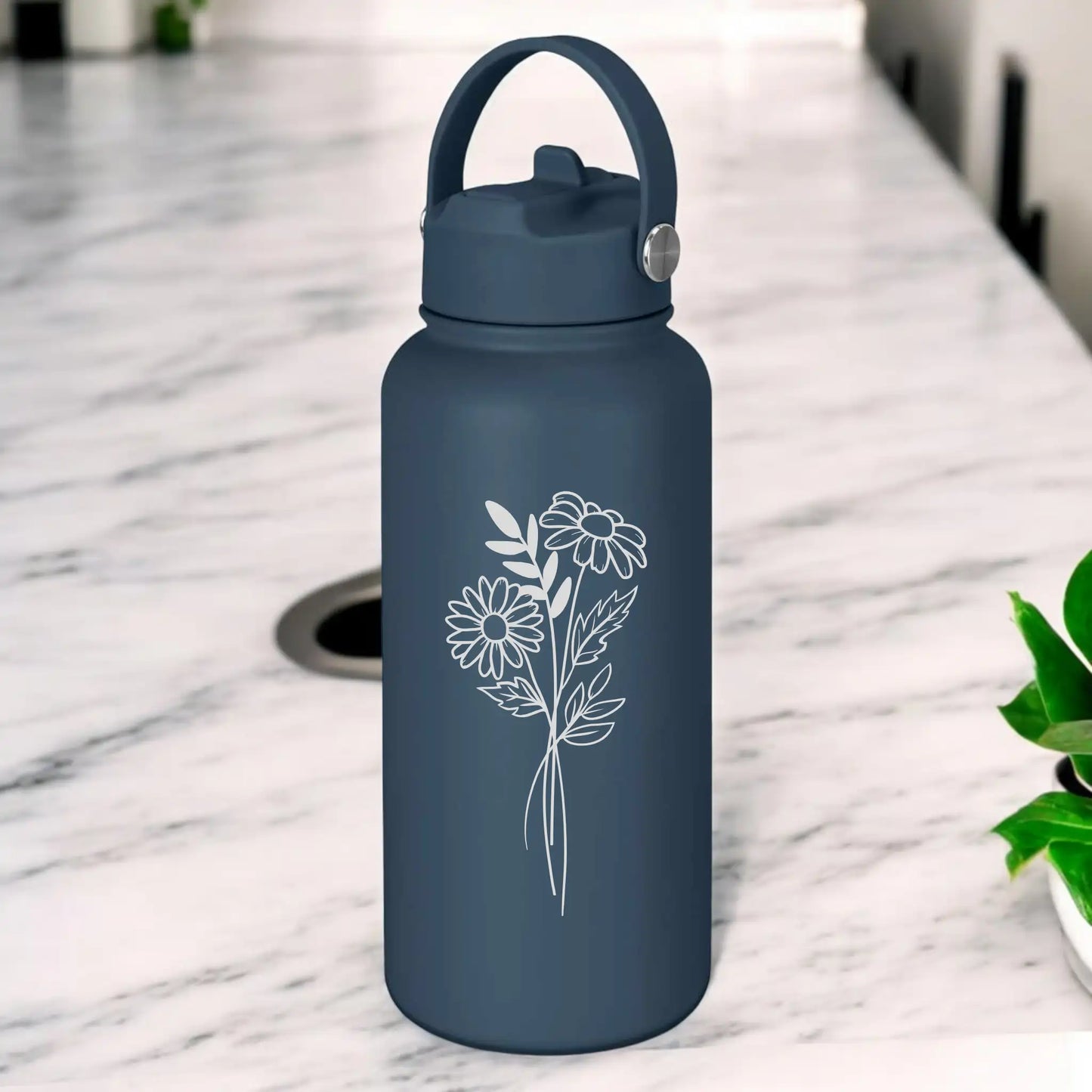 Personalised Engraved 1L Compadre Birth Flower Water Bottle