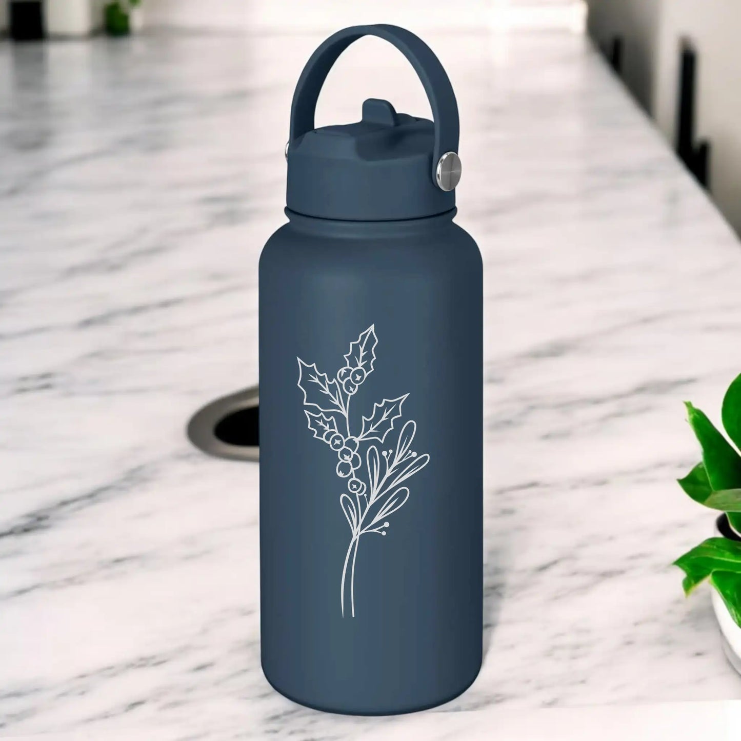 Personalised Engraved 1L Compadre Birth Flower Water Bottle