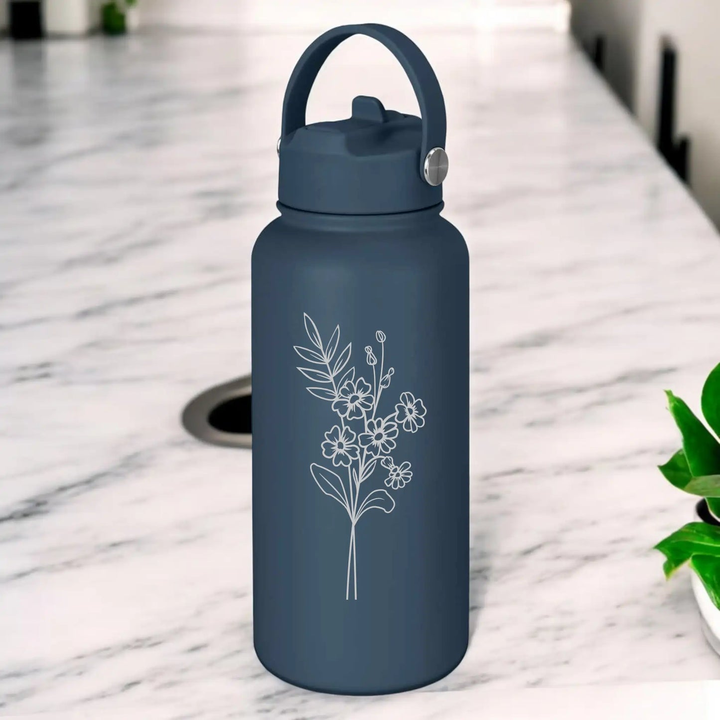 Personalised Engraved 1L Compadre Birth Flower Water Bottle