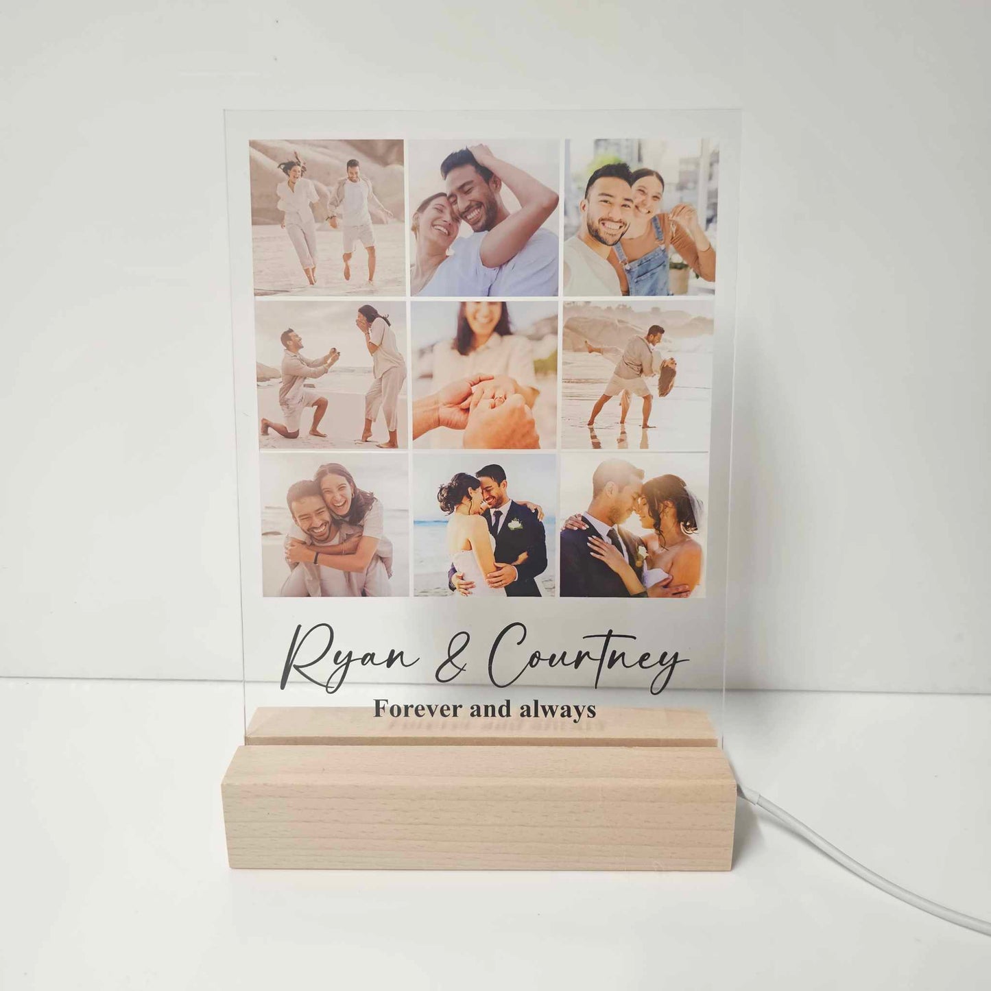 Custom Photo Printed LED Night Light with Wooden Base