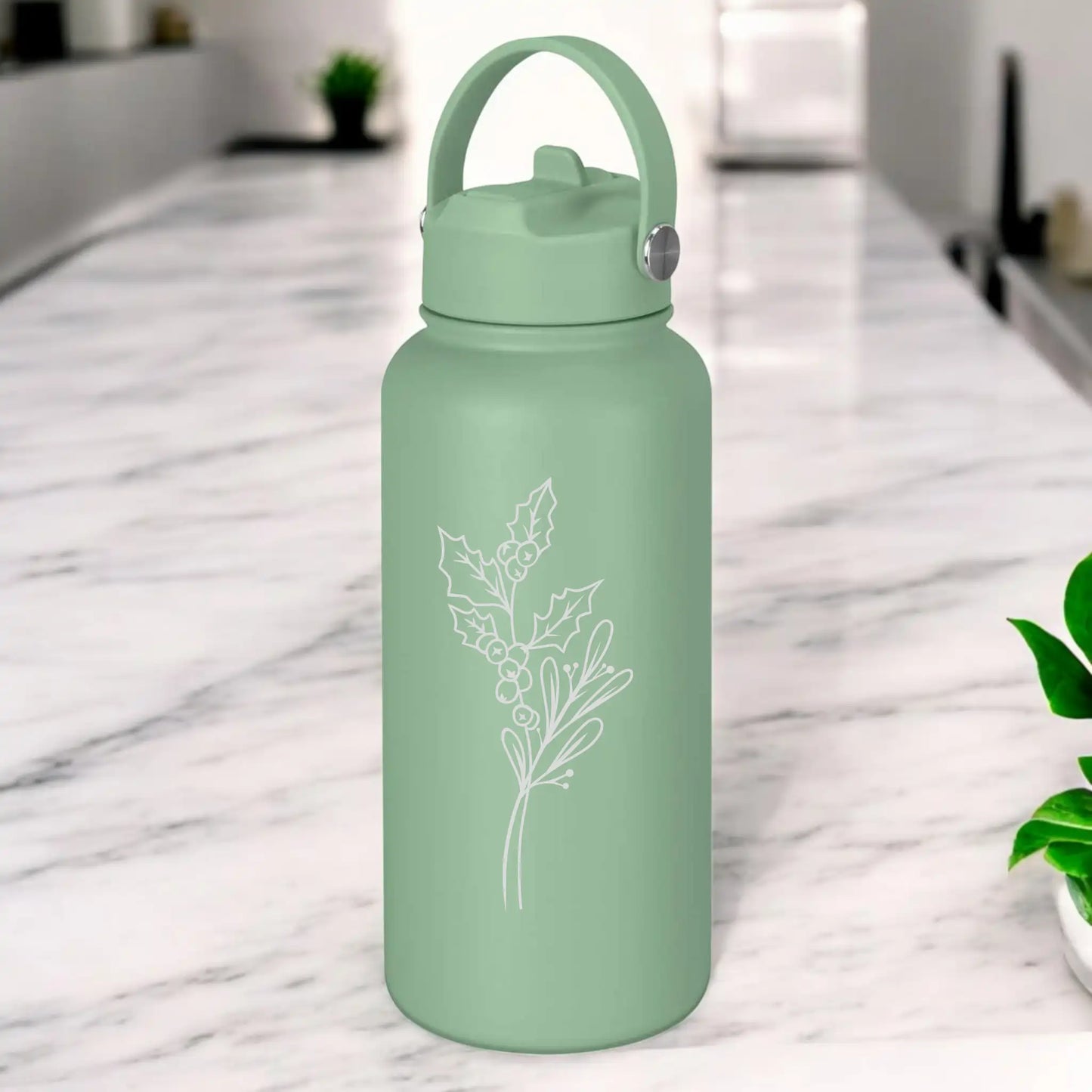 Personalised Engraved 1L Compadre Birth Flower Water Bottle