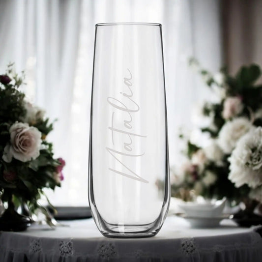 Engraved Personalised Stemless Champagne Flute