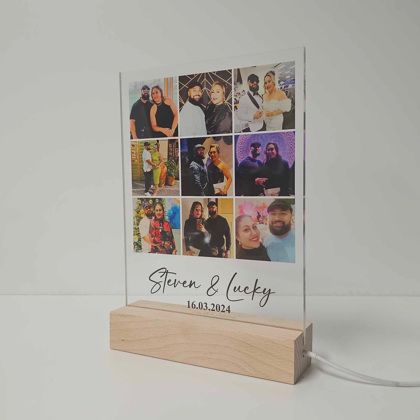 Custom Photo Printed LED Night Light with Wooden Base