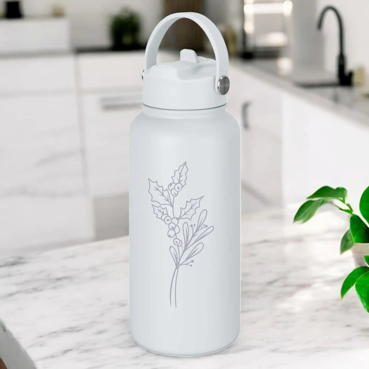 Personalised Engraved 1L Compadre Birth Flower Water Bottle