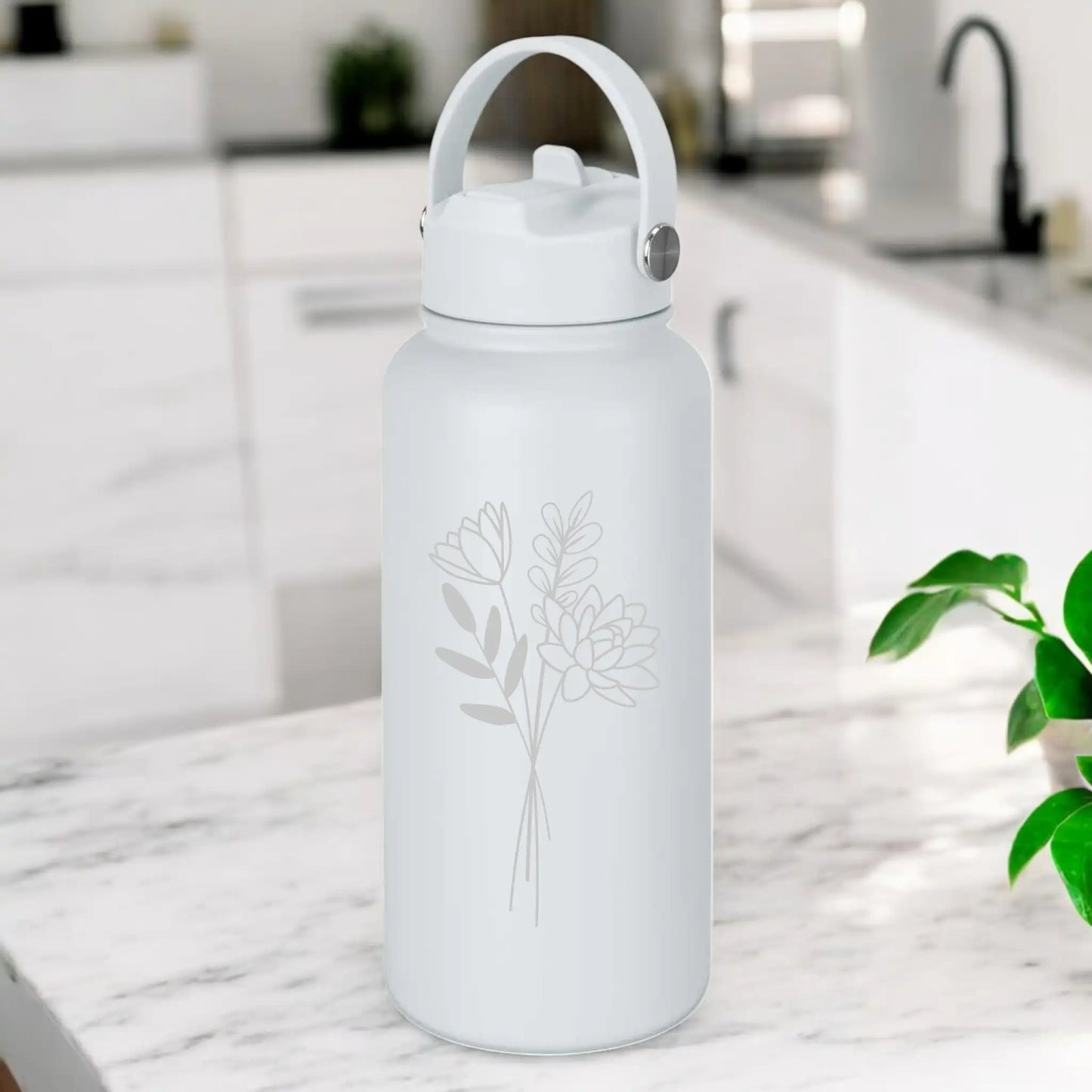 Personalised Engraved 1L Compadre Birth Flower Water Bottle