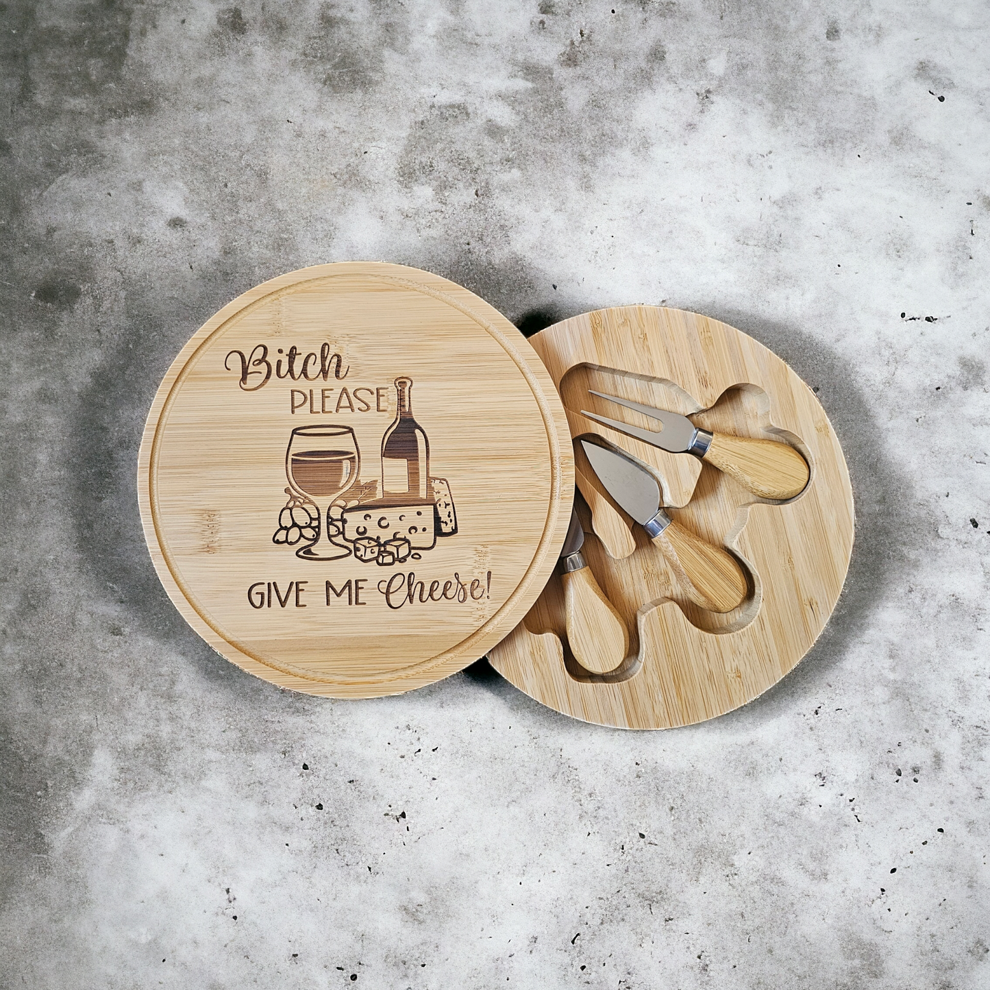 Bitch please, give me Cheese - Bamboo Cheese Board & Knife Set