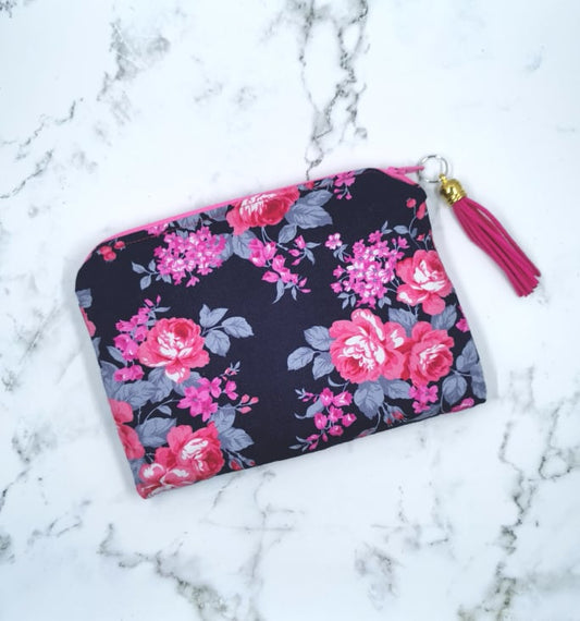 Personalised Make Up Purse - Navy & Pink Floral