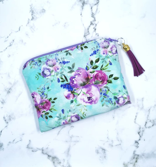 Personalised Make Up Purse - Mint Green & Lilac Floral