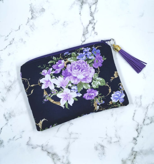 Personalised Make Up Purse - Navy & Lilac Floral