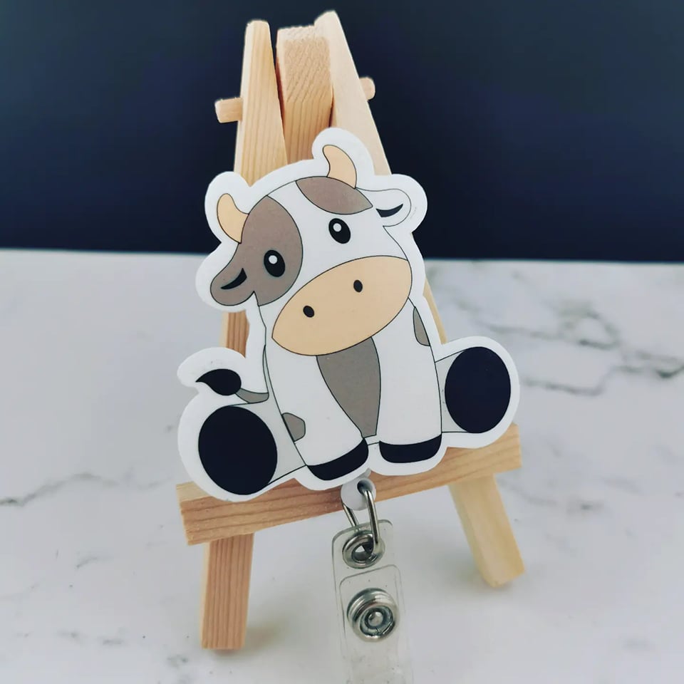 Baby Cow on White Acrylic - Badge Reel