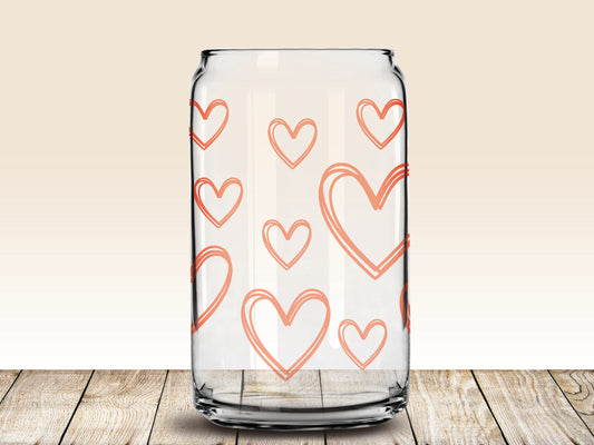 Classic Can Tumbler Glass - Doodle Hearts