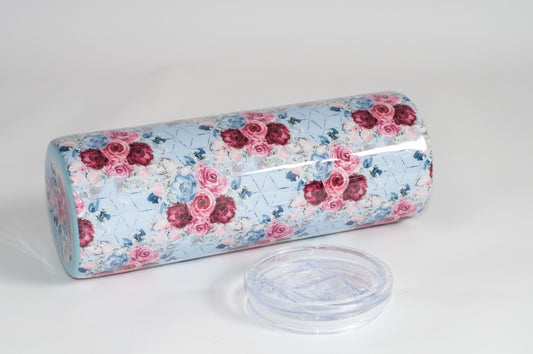 Dusty Blue Floral Tumbler - 20oz Skinny