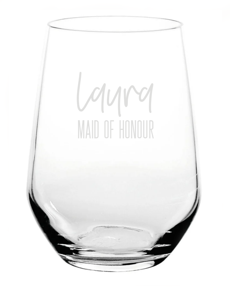 Stemless Wine Glass (Name + Title) - Script Font 1