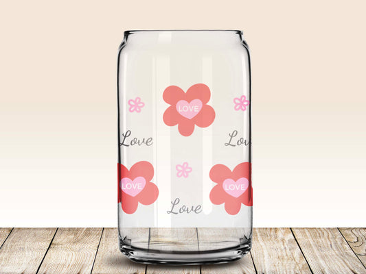 Classic Can Tumbler Glass - Heart Flowers