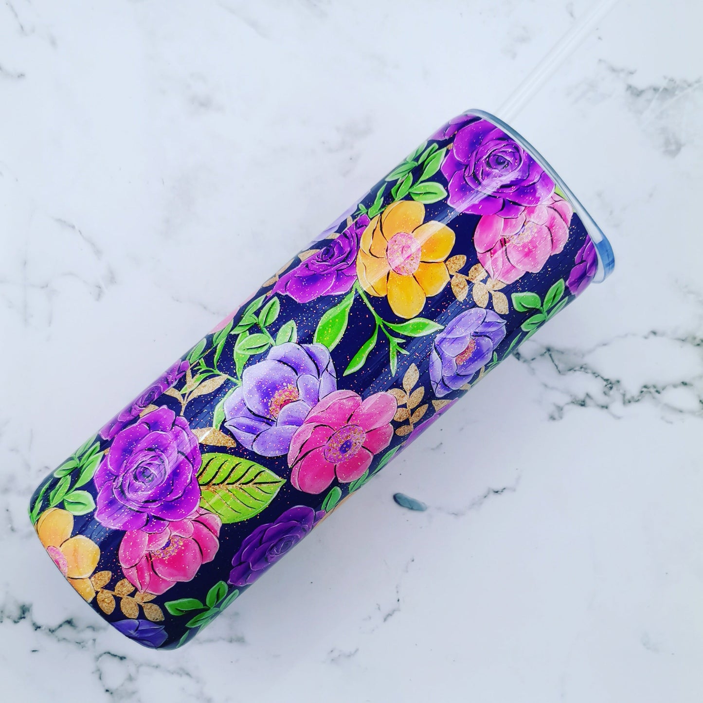 Navy & Floral Brights Tumbler - 20oz Skinny