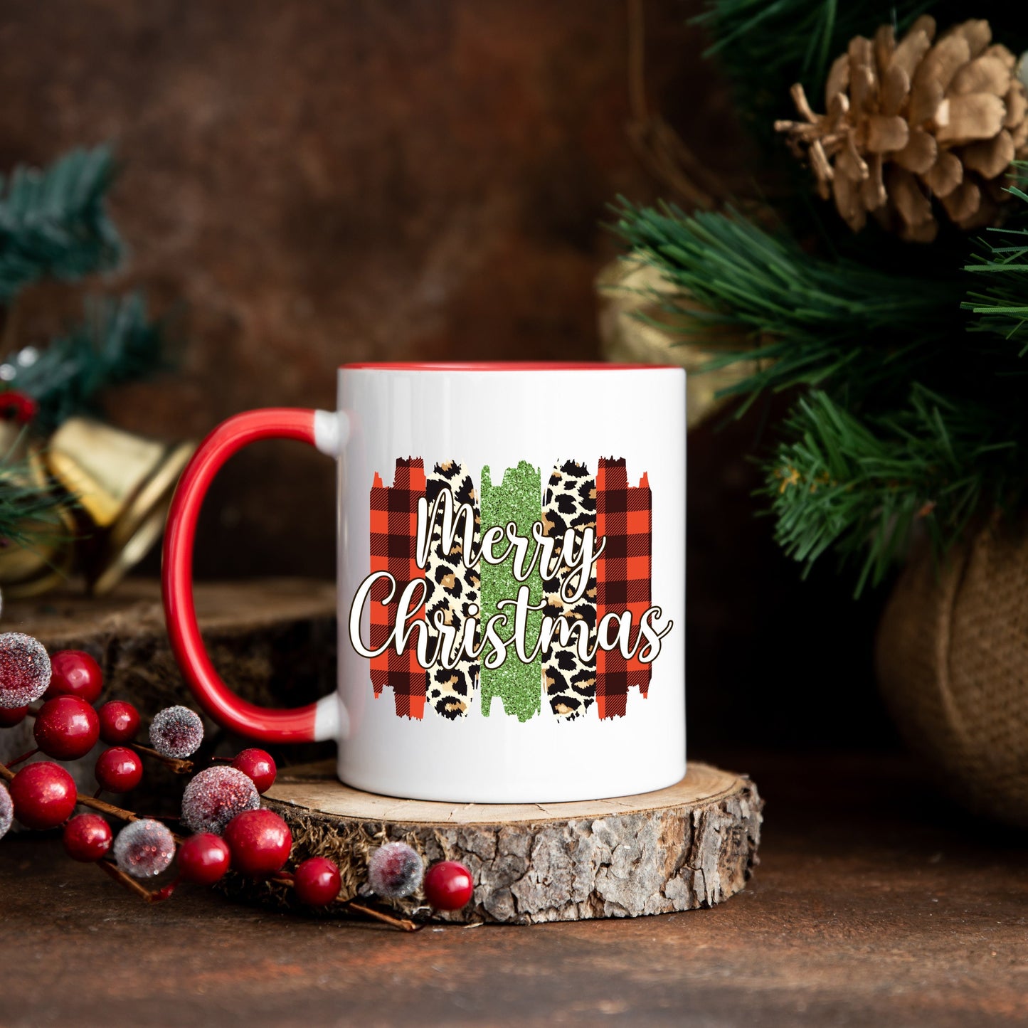 Merry Christmas Cheetah Plaid Coffee Mug