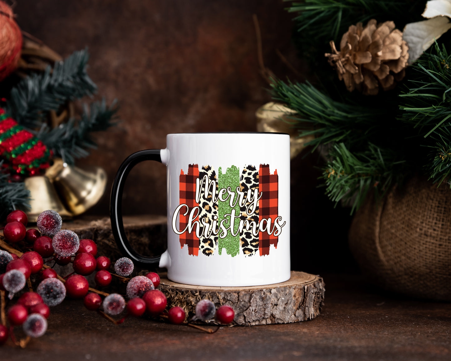 Merry Christmas Cheetah Plaid Coffee Mug