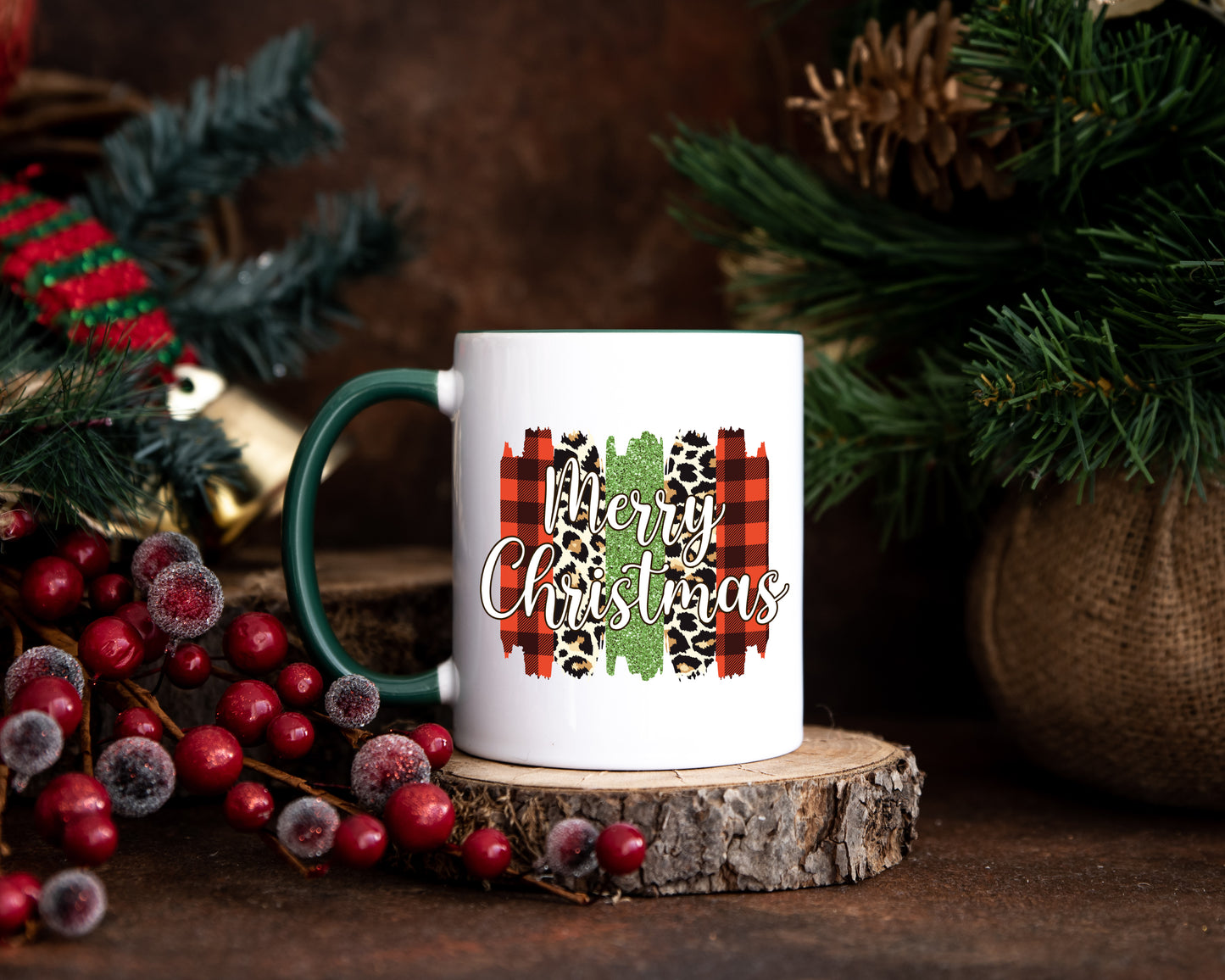 Merry Christmas Cheetah Plaid Coffee Mug