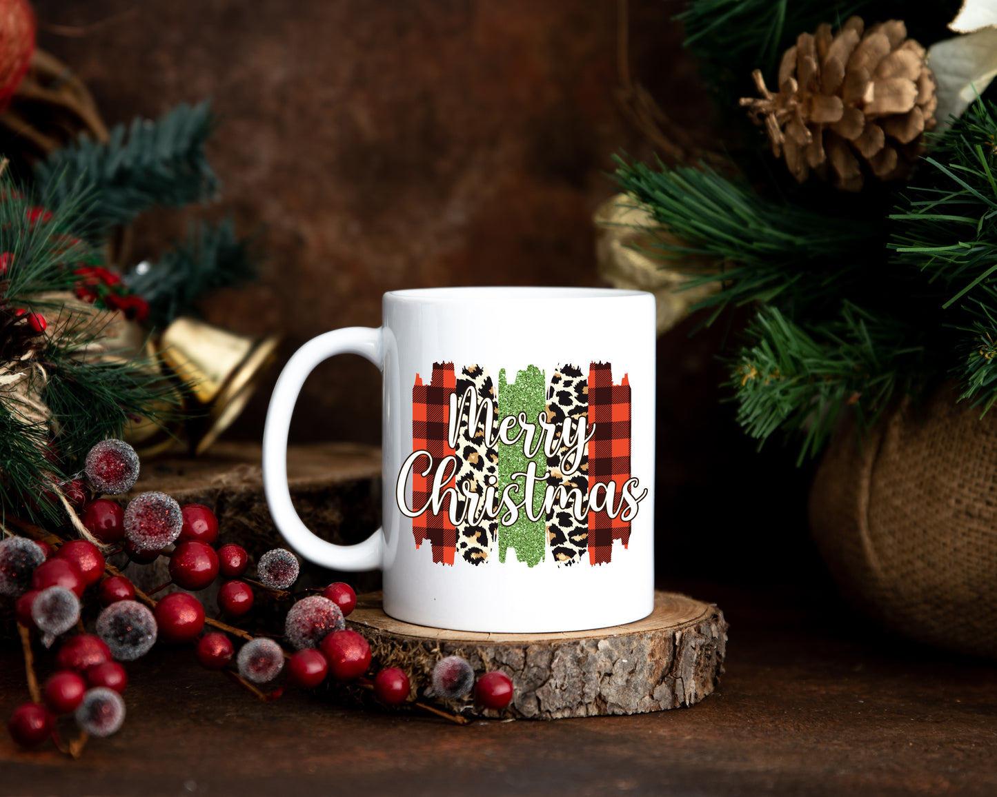 Merry Christmas Cheetah Plaid Coffee Mug