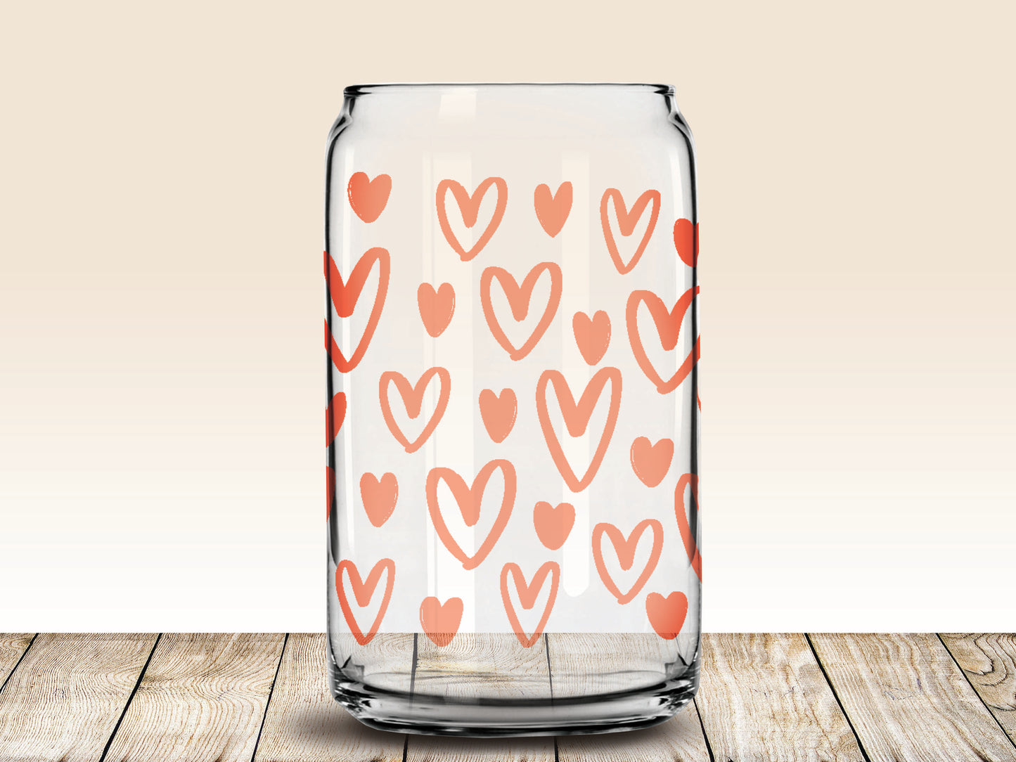 Classic Can Tumbler Glass - Mixed Hearts